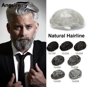 Uomini Parrucchino Parrucche 0.06-0.08mm Doppi Nodi Pelle Sottile Pu Parrucca Maschile Protesi Dei Capelli Uomini Parrucchino Sistema di Sostituzione Dei Capelli Indiani Per Gli Uomini
