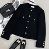 Black Tweed Jackets for Women Fashion Vintage Metal Buckle Design Short Coat Women Korean Elegant Single Breasted Outerwear New 1