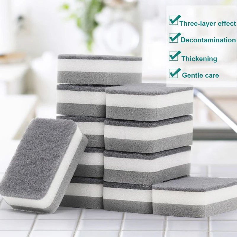 1/5Pcs Double sided Cleaning Spong Household Scouring Pad Kitchen Wipe