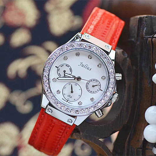 Free Steel Strap Real Functions Lady Women's Watch ISA Quartz Hours Fashion Dress Shell Leather Girl's Birthday Gift Julius Box