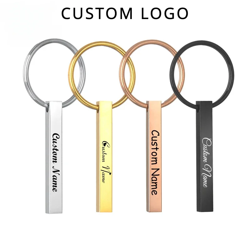 

Customized 3D Bar Mirror Keychain Laser Engrave Stainless Steel Rectangular Key Chain Ring Personalized Keyring Gifts