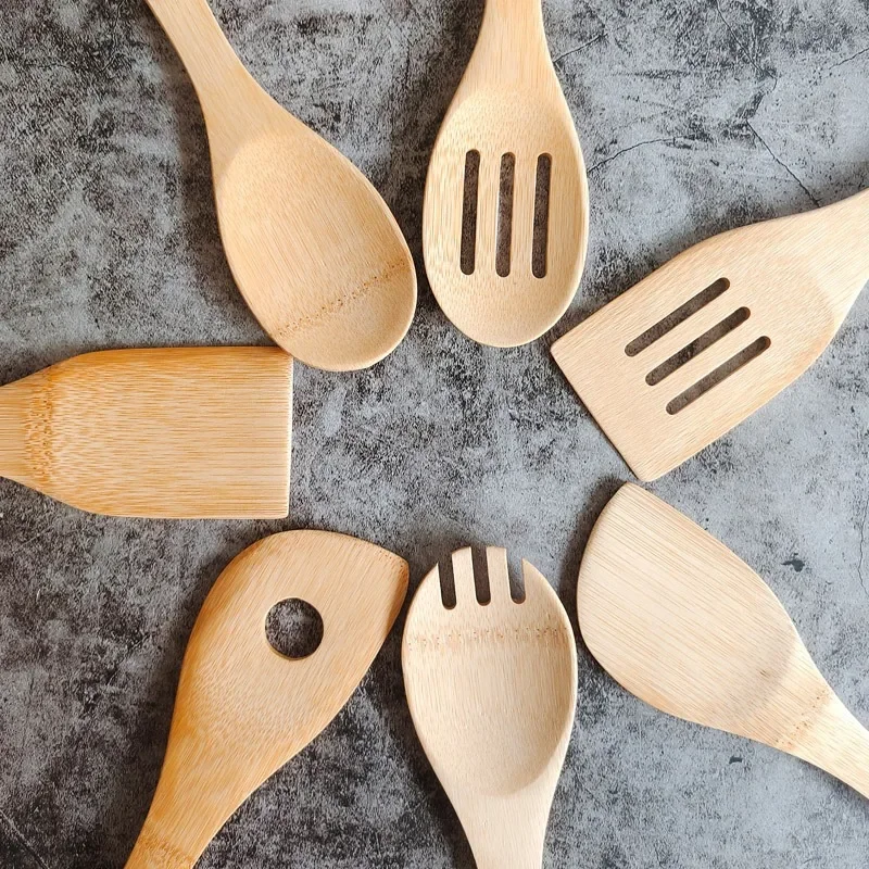 6 Pieces Bamboo Spoon Spatula Kitchen Utensil Wooden Cooking Tool Mixing Set