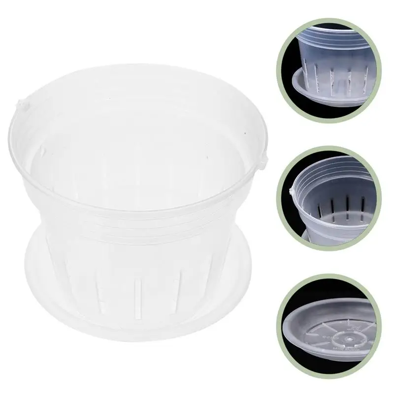 1set Orchid Pots With Holes Ventilate Holes Flowerpot Plastic Planter Plant Pots Clear Flower Pot With Tray