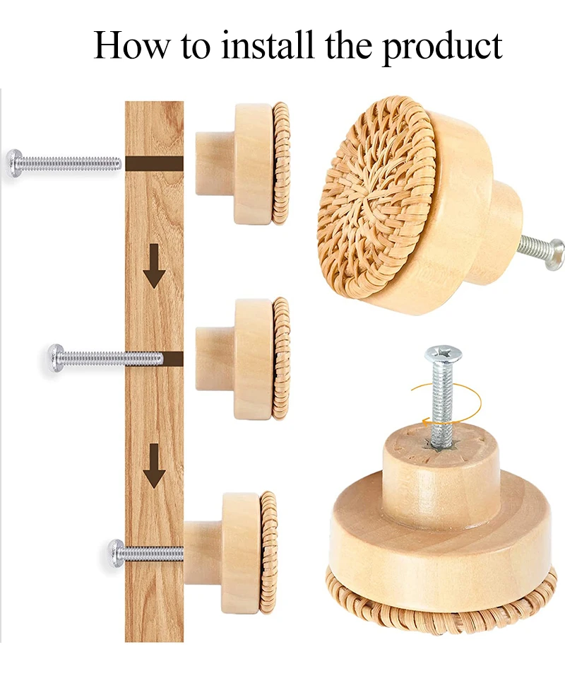 Quincaillerie meuble,Monotrou en bois paille rotin armoire poignée