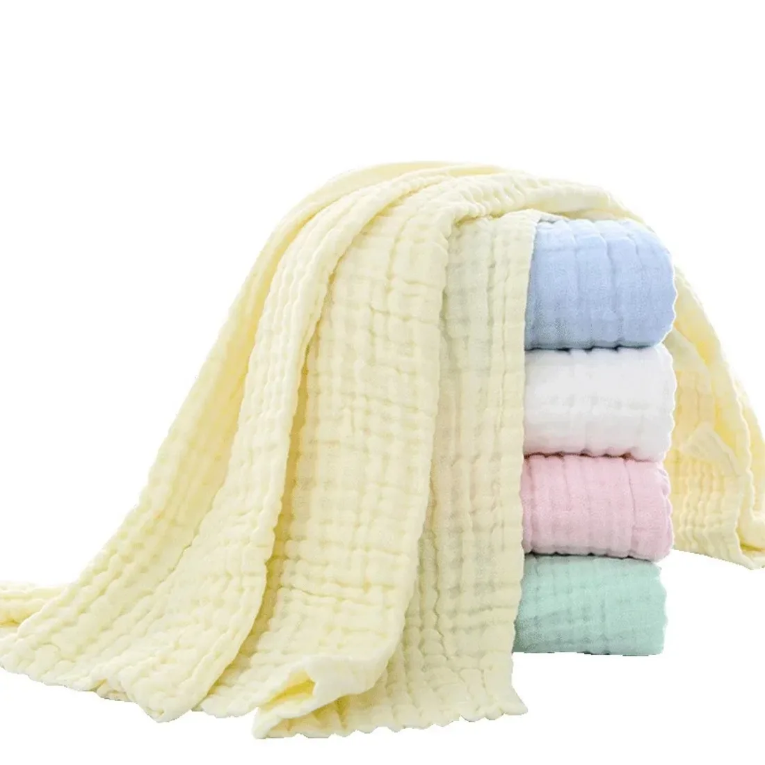 6 Layers Baby Bath Towel Kids Swaddle Wrap Bedding Pure Cotton Bubble Muslin Blanket Infant Gauze Receiving Blanket 105*105cm - 2