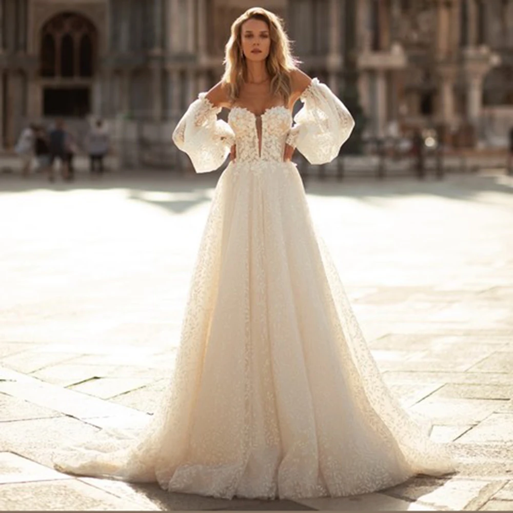 

LoveDress Princess Sweetheart Wedding Dresses Detachable Lantern Sleeves Boho Lace Up Bride Gowns Backless A-Line Robe de mariée