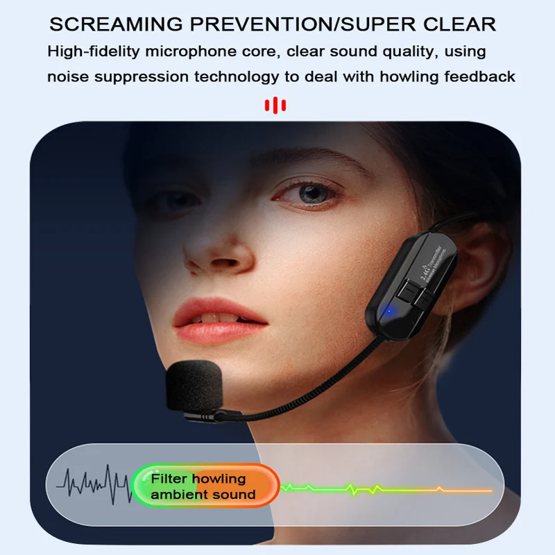 Wireless 2.4G Headset Microphone and Earphone for Amplification and Audio Activities