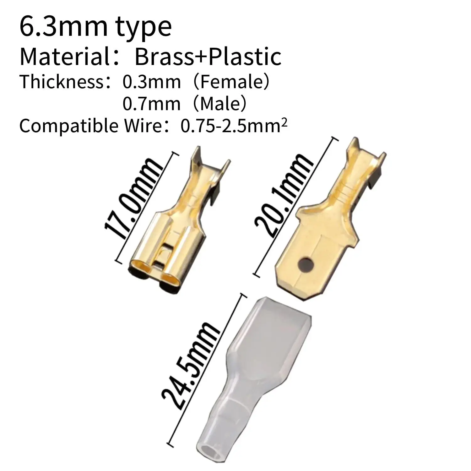 Wire Connectors 270pcs 2.8/4.8/6.3mm Insulated Male Female Wire Connector Brass Crimp Terminal Assorted Kit