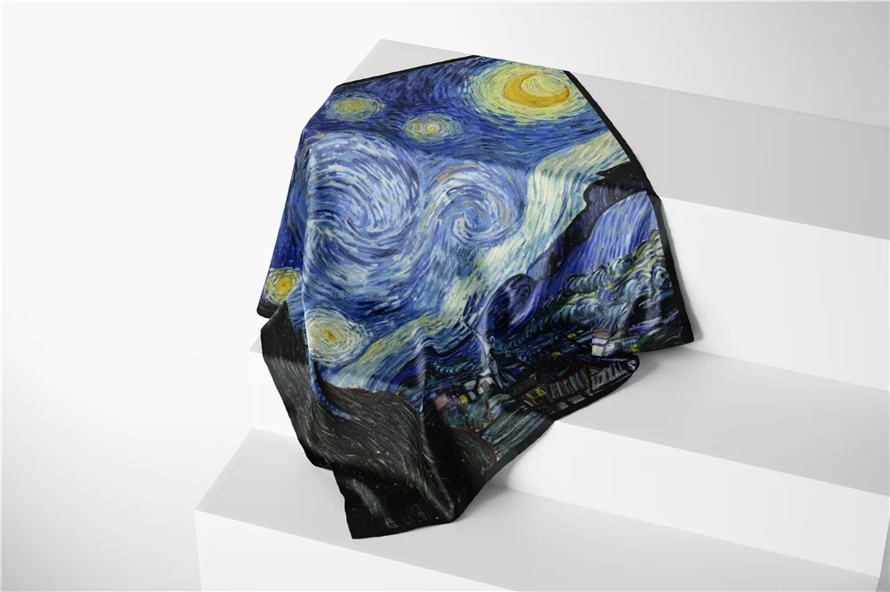 POBING Twill Seidenschal Frauen Ölgemälde Quadratische Schals Wraps Bandana Kleine Hijab Dame Foulards Krawatte Stirnband Halstuch 53CM – Detail 14