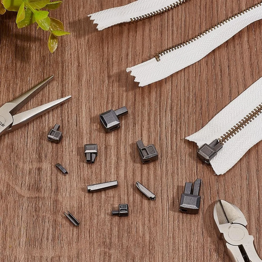 Zipper Repair Kit Zipper Accessories 16 Sets Metal Zipper Repair4 Sizes Zipper Insertion Pin #3#5#8#10 Latch Slider Retainer Bottom Stop