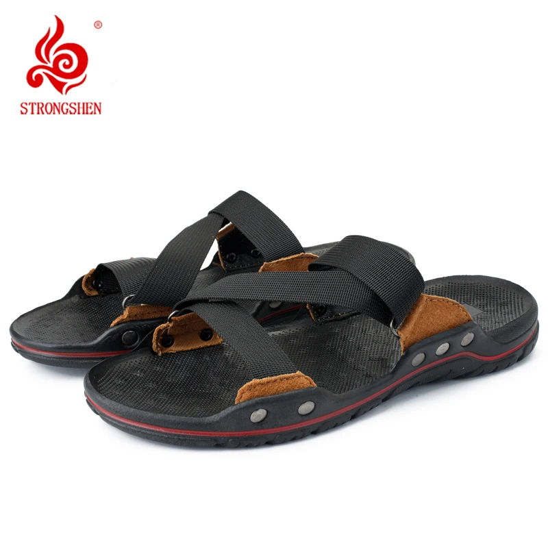 

STRONGSHEN Summer Men Slippers Fashion Outdoor Non-slip Beach Casual Platform Sandals Sandalias Hombre House Flip Flops Big Size