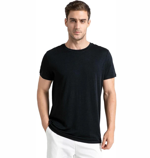 100% Merino Wool T Shirt for Men Short Sleeve Tee 170GSM Men Wool Base Layer Quick Dry Anti-Odor for Travel Hiking USA Size 1