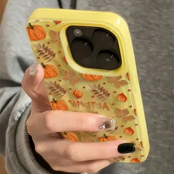 Autumn Leaf Textured Shockproof Silicone Phone Case for iPhone 15 (Yellow - 2E482)