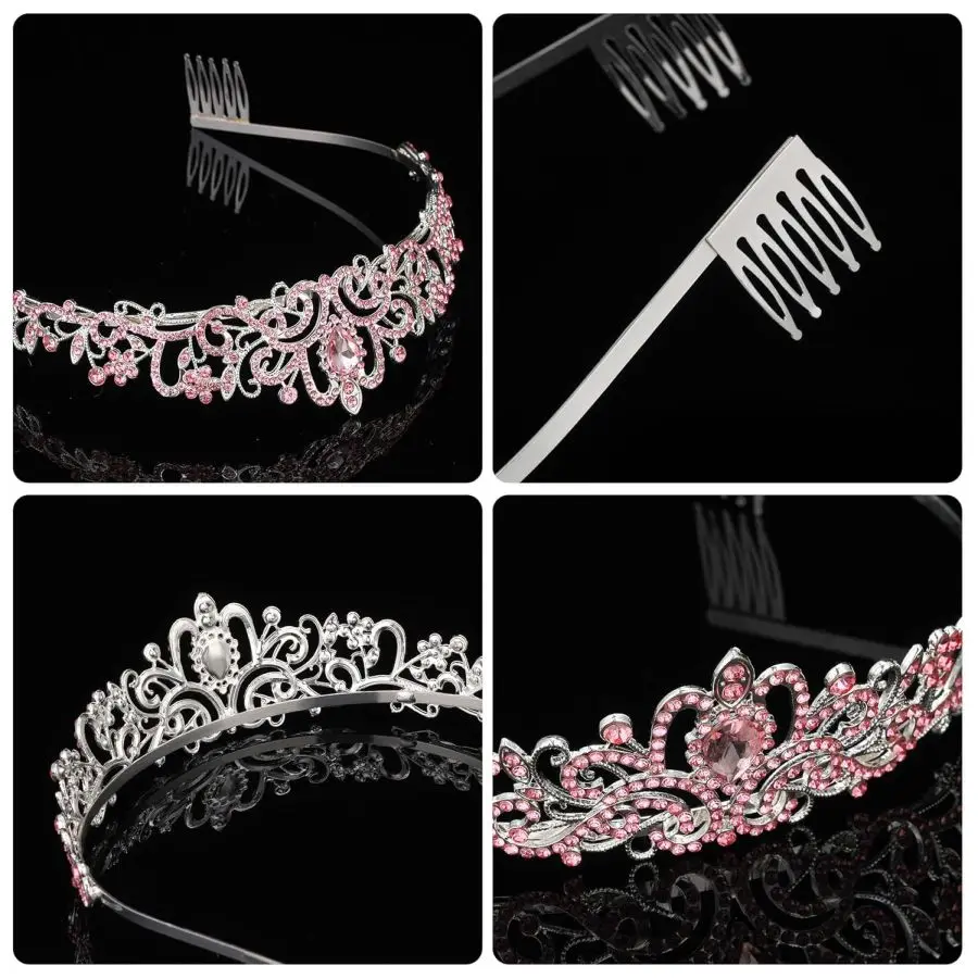 Hochzeits-Haartiara Kristall Braut-Tiara Krone Diadem Schleier Tiaras Haaraccessoires Kopfschmuck Geburtstag Frauen Mädchen – Detail 7