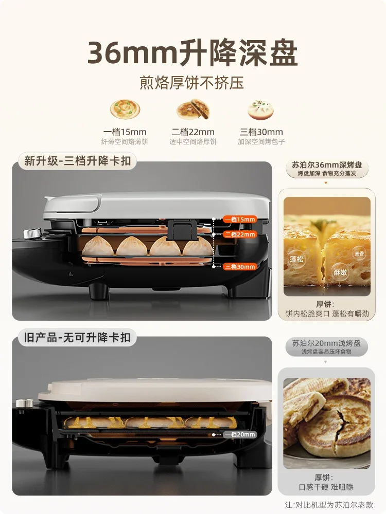 Electric baking pan for household use with double-sided heating, removable and washable pancake rack, deeper and larger 4