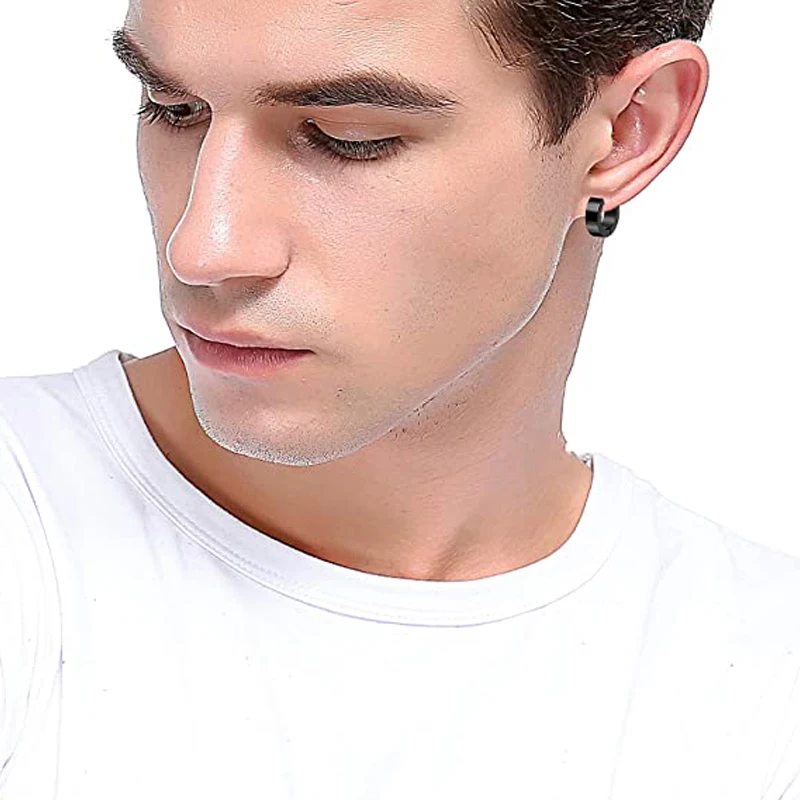 1/10 Pcs/1 Set Clip-on Hoop Earrings Men's Stainless Steel Fake Perforated Pendant Earrings Cross Feather Ear Clips