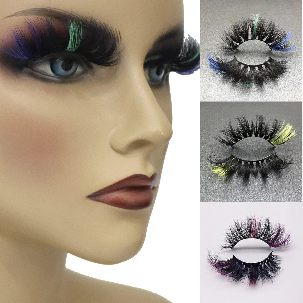 

Lashes Color Ends With Box Mink Lash 25mm Fluffy Messy 3D Coloured Eyelash White Red Blue False Eyelashes Vendors Wholesale