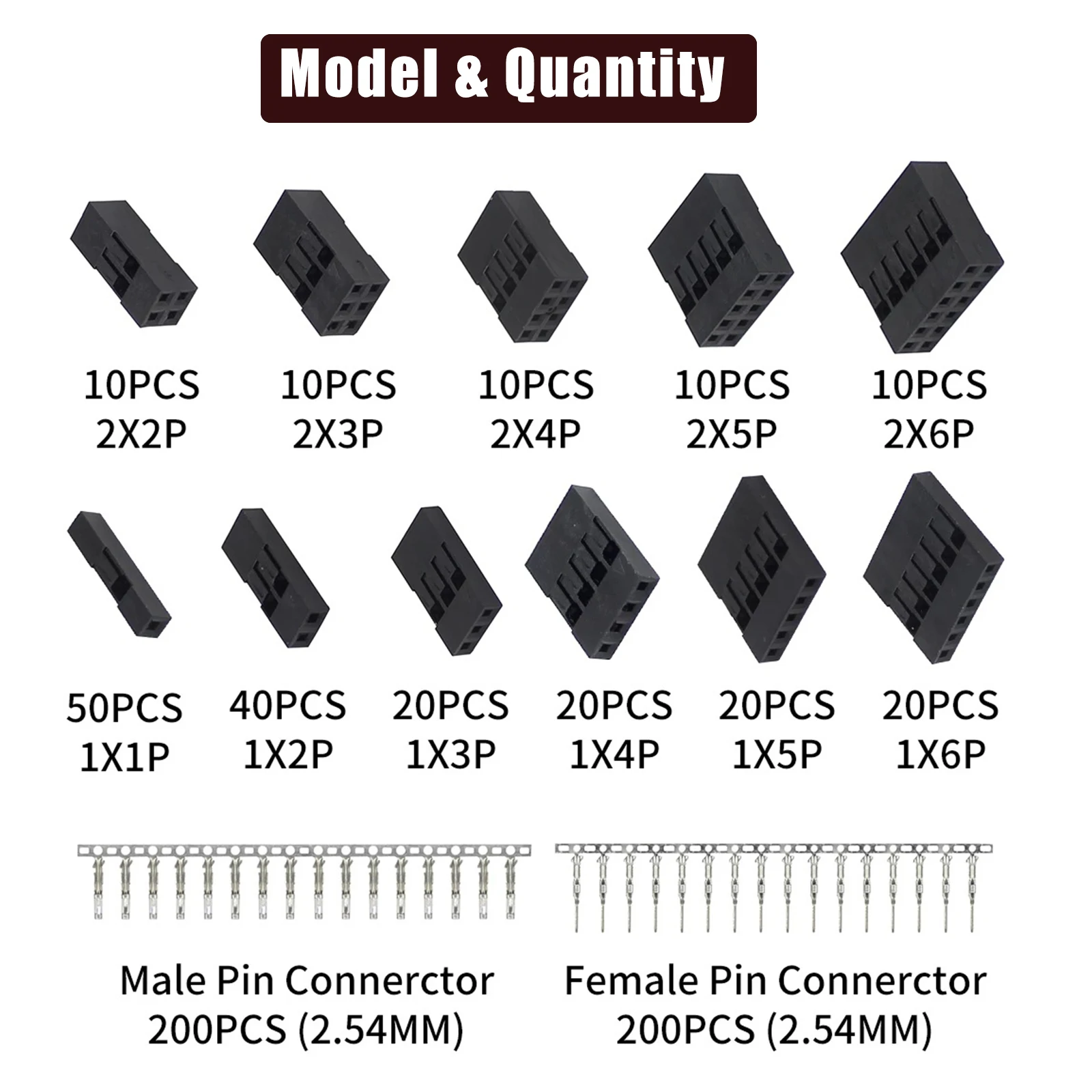 620pcs Jumper Wire Connector Kit 2.54mm Male Female Crimp Pin Terminal Kit 250v 3a 1-12pin Header Housing
