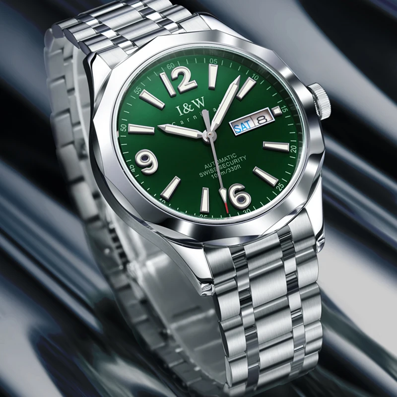 Carnival High-End IW Brand Luxury NH36A Mechanical Watch Men Stainless Steel 100M Waterproof Luminous Sapphire Watches Men
