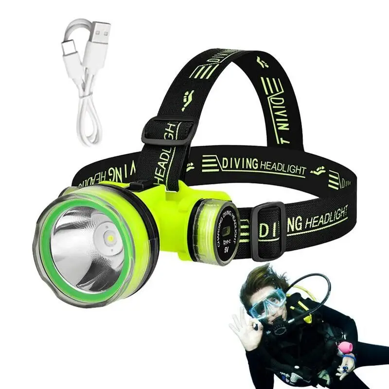 Description Picture 3 of itemLED Diving Headlamp USB Charging Headlight Scuba Dive Head Flashlight Waterproof Underwater Head Lamp Submarine Light Dive Light