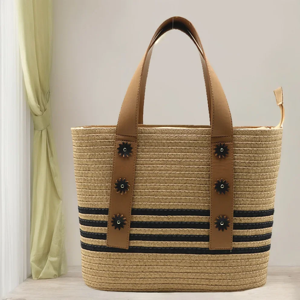 Fashionable Floral Woven Shoulder Bag with Large Capacity