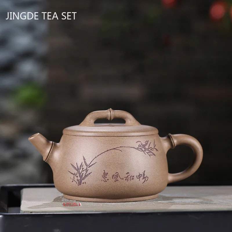 

Authentic Yixing tea pots Purple Clay Teapot Raw ore Section Mud Stone scoop kettle Handmade Customized Boutique Teaware 230ml