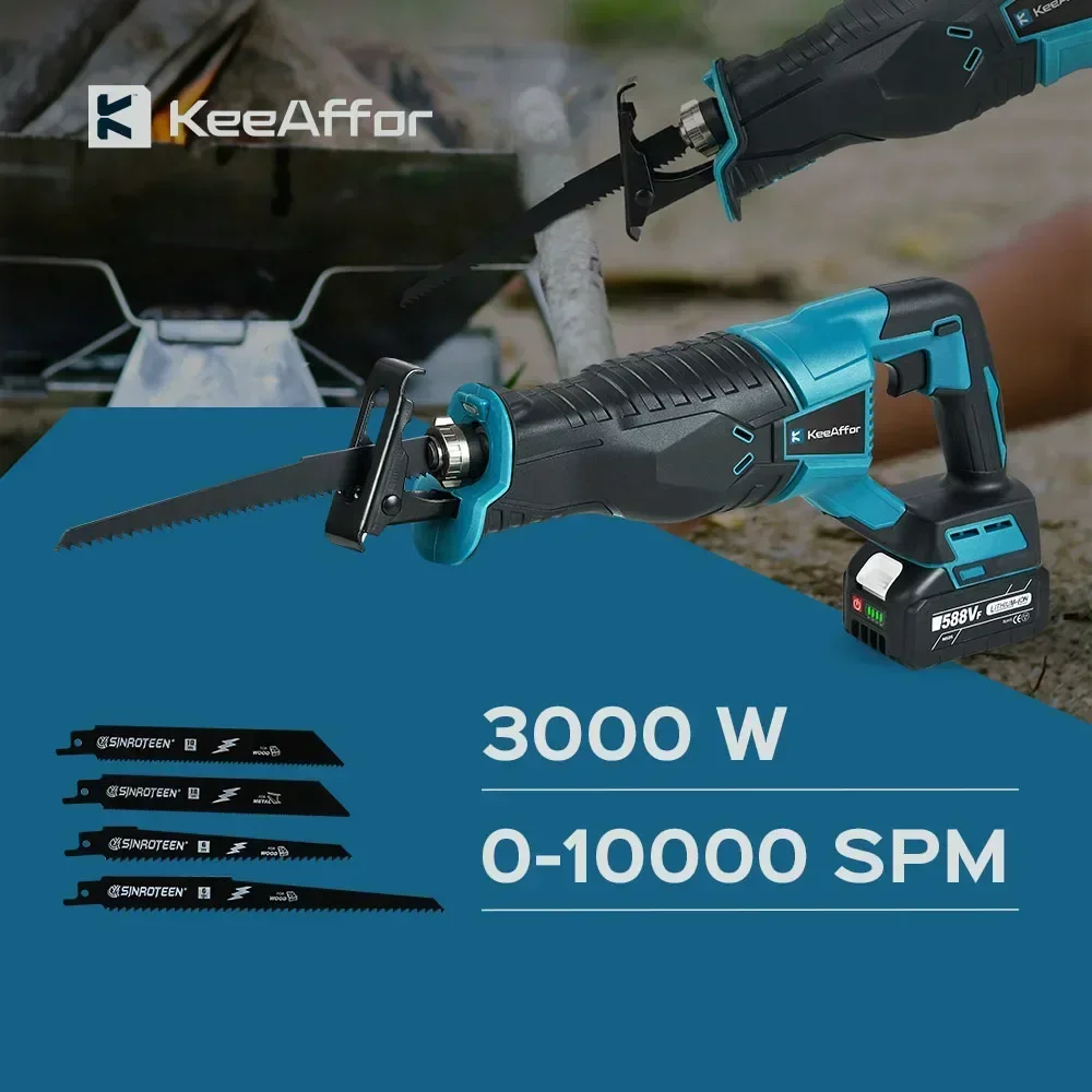 KEEAFFOR 3000W 10000SPM Electric Reciprocating Saw Electric Chainsaw Wood Pipe Metal Cutting Power Tool For Makita 18v Battery electric chainsaw,electric saw,reciprocating saw