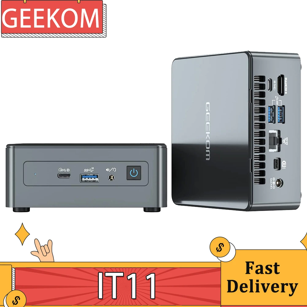 GEEKOM-Mini PC IT11, Intel Core i7-11390H, 4 núcleos, hasta 5,0 GHz, 32GB de RAM, 1TB, SSD, WiFi, 6, Bluetooth 5,2, 3 x USB 3,2, 1 x lector de