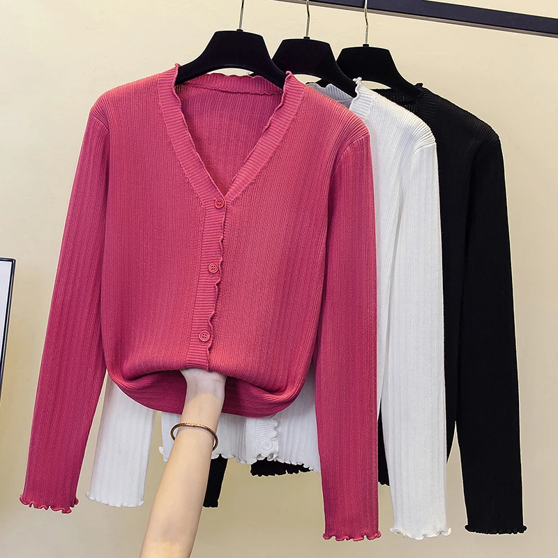 Plus Size L -4XL Cardigan For Women Long Sleeve V Neck Korean Fashion Sweater Female Knitted Tops Free Shipping y2k Clothing