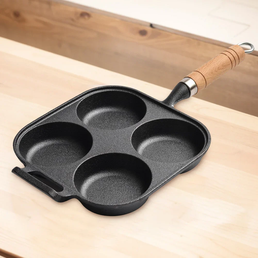 4 Hole Cast Iron Omelet Pan Heart-Shaped Non-Stick Breakfast Egg Pan Breakfast Grill Cooking Pot Egg Frying Pancake