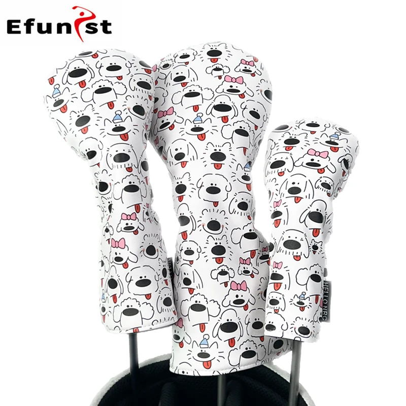Description Picture 2 of itemGolf Driver Head Cover PU Leather Cover Set Custom Headcovers Fairway Headcover Hybrid Cover Cute Dog Colorful Puppy Waterproof