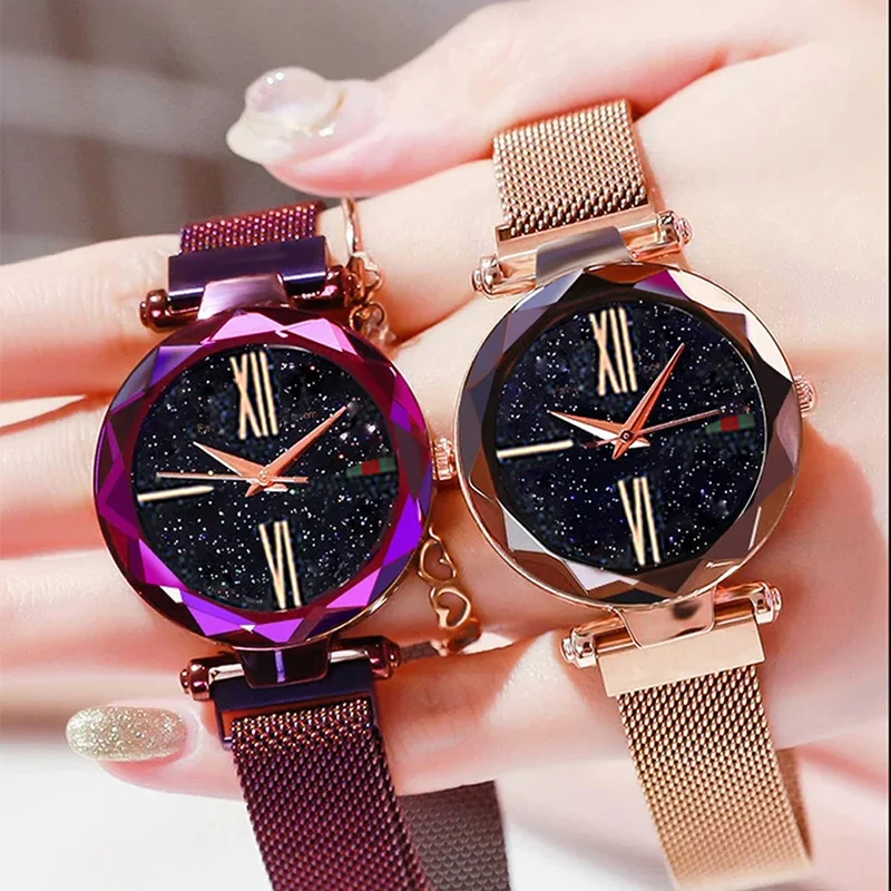 Rose Gold Magnetic Starry Sky Watch Luxury Rose Gold Women