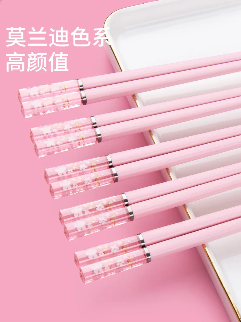 Description Picture 4 of item1 Pair of Household Kitchen Chopsticks Chinese Style Alloy Chopsticks Pink Cherry Blossom Chopsticks Hot Pot Kitchen Utensils