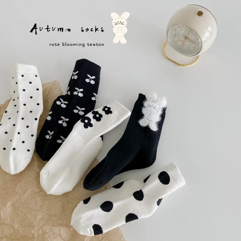 

11 Colors Children Socks Autumn And Winter Socks Kids Girls Flowers Cute Bear Warm Socks 5 Pairs/bag