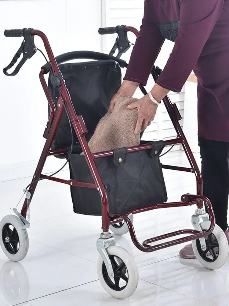 Aluminum Alloy Elderly Shopping Handcart, Push-and-Sit Capability, Four-Wheel Foldable Cart, Seating Mobility Walker 3