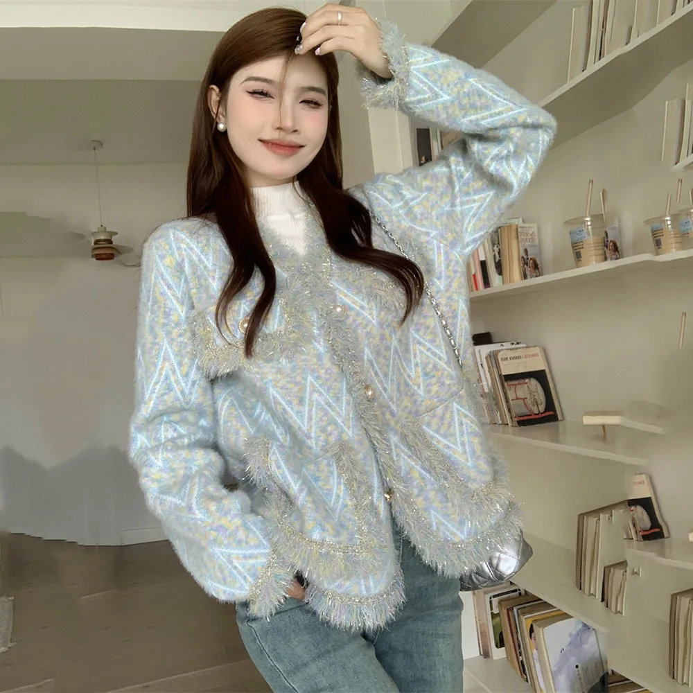 

2023New Sweater Jacket Women Clothing Pocket Cardigan Tops Femme Single Breasted Knitted Coat Vintage Casual Tassel Sueter Mujer