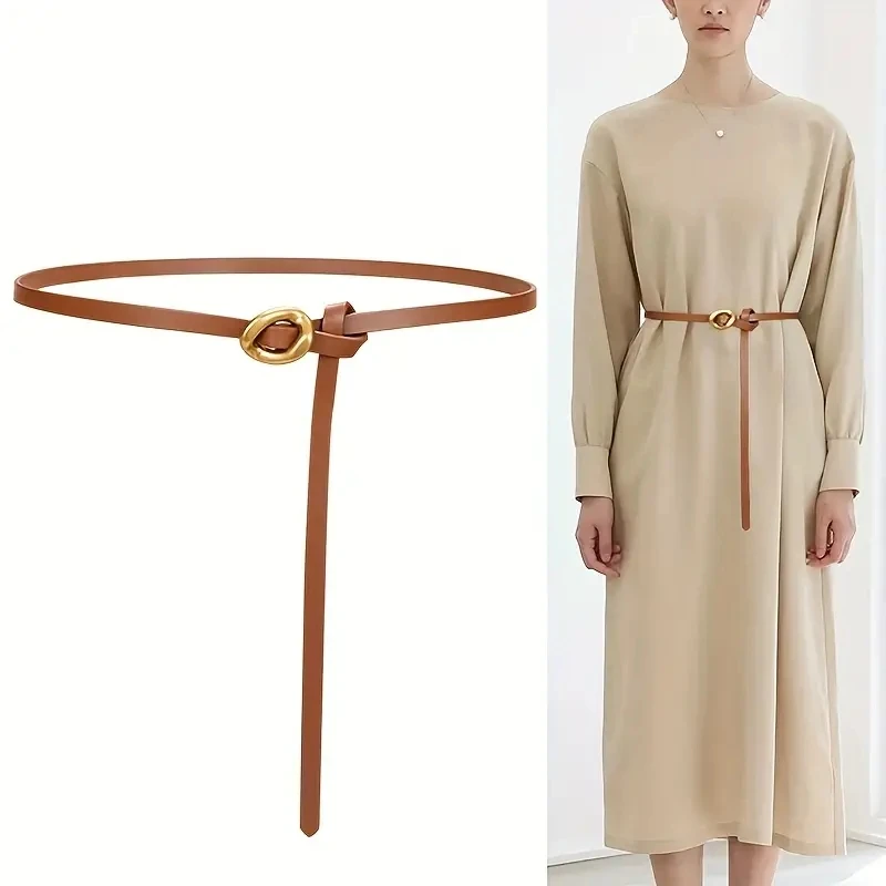 

Women Genuine Leather Thin Belt Decorative Skirt Coat Sweater Waist Belt Vintage Knotted Girdle