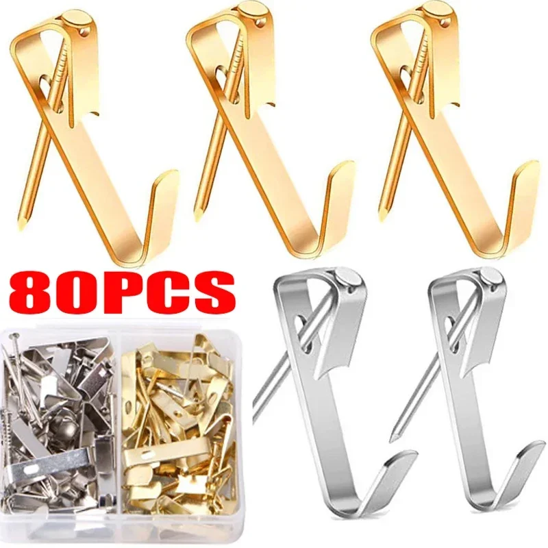 Wall Hooks 80pcs Metal Picture Hooks for Nailing Painting Frame Hanger Hard Wood Solid Wall Hook Photo Hanging Tool Wall Picture Holder