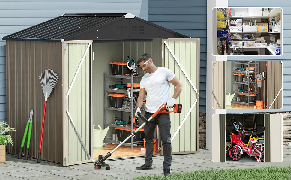 Description Picture 5 of itemGreeesum Outdoor 6 x 8 ft. Utility Tool Metal Garden Shed with Door & Lock for Patio Storage,Brown