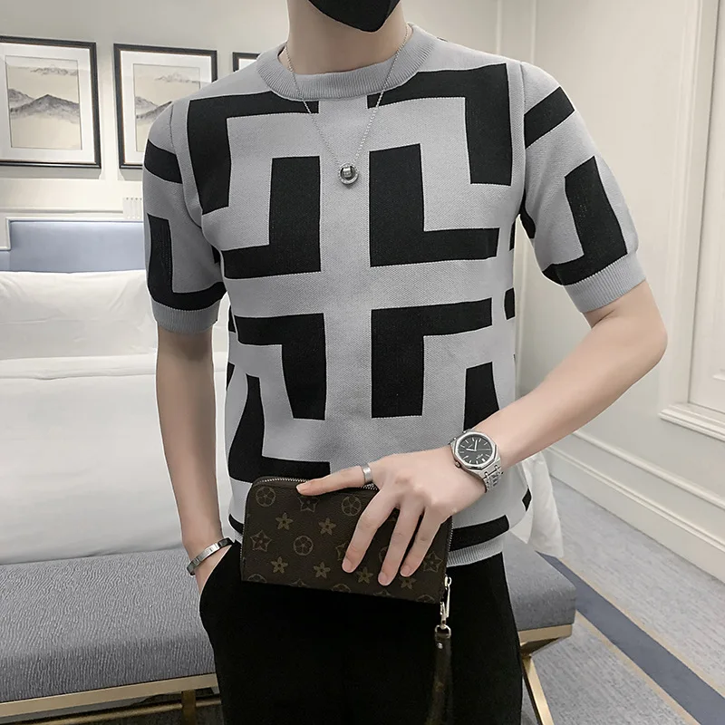 2022 Spring Autumn New Men's Short Sleeve Knitwear T Shirt High