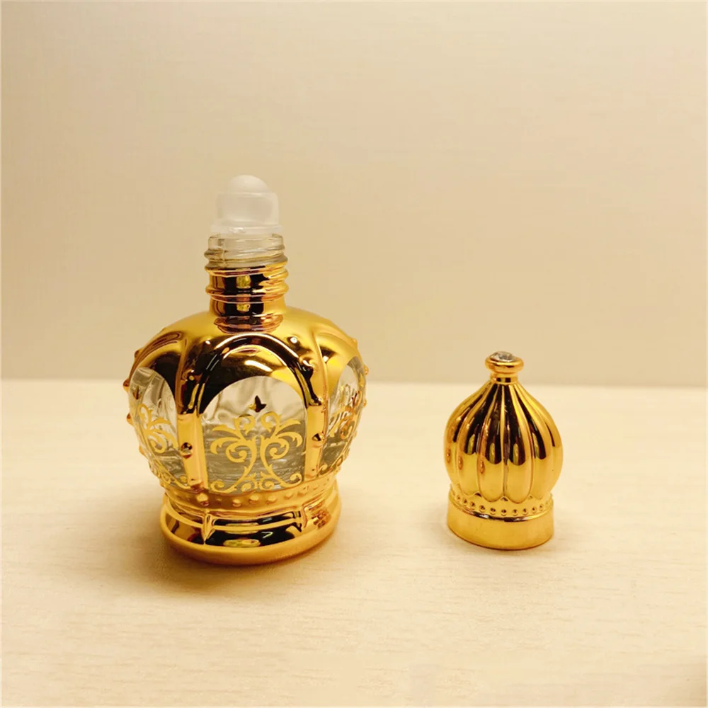 15ml Essential Oil Roller Bottle Gold Crown Shape Perfume Bottling Portable Travel Electroplated Carve Glass Luxury Empty Bottle 3