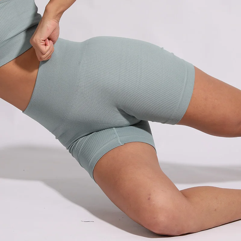 Ribbed Sport Shorts Women Yoga Short Gym Leggings Stripe Seamless Cycling Shorts Push Up Fitness Workout Tight Female