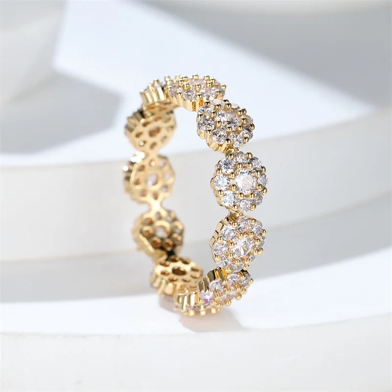 Female Ring Luxury Charm White Zircon Yellow Gold Color Crystal Stone Engagement Jewelry For Women