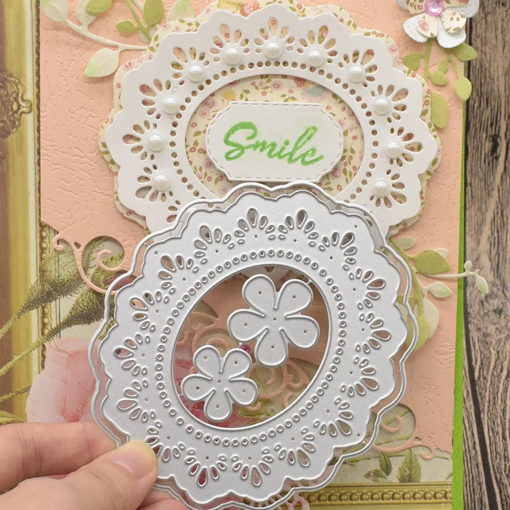 Metal cutting dies Flower Lace Oval Frame Dies Metal Cutting Dies Scrapbooking Paper Gift Card Making