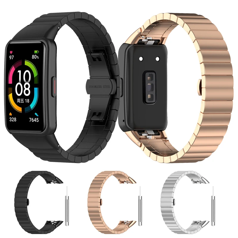 

Stainless Steel Straps For Honor Band 6 Smart Watch Band Luxury Metal Belt For Huawei Band 6 Pro Wristband Accessories Correa
