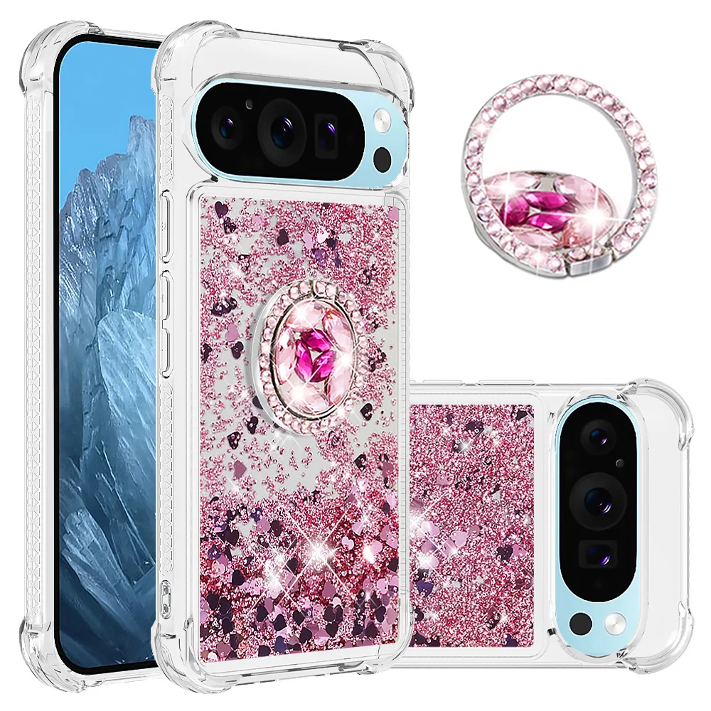 Luxury Quicksand Glitter Ring Holder Case with Shiny Soft Airbag Shockproof Cover