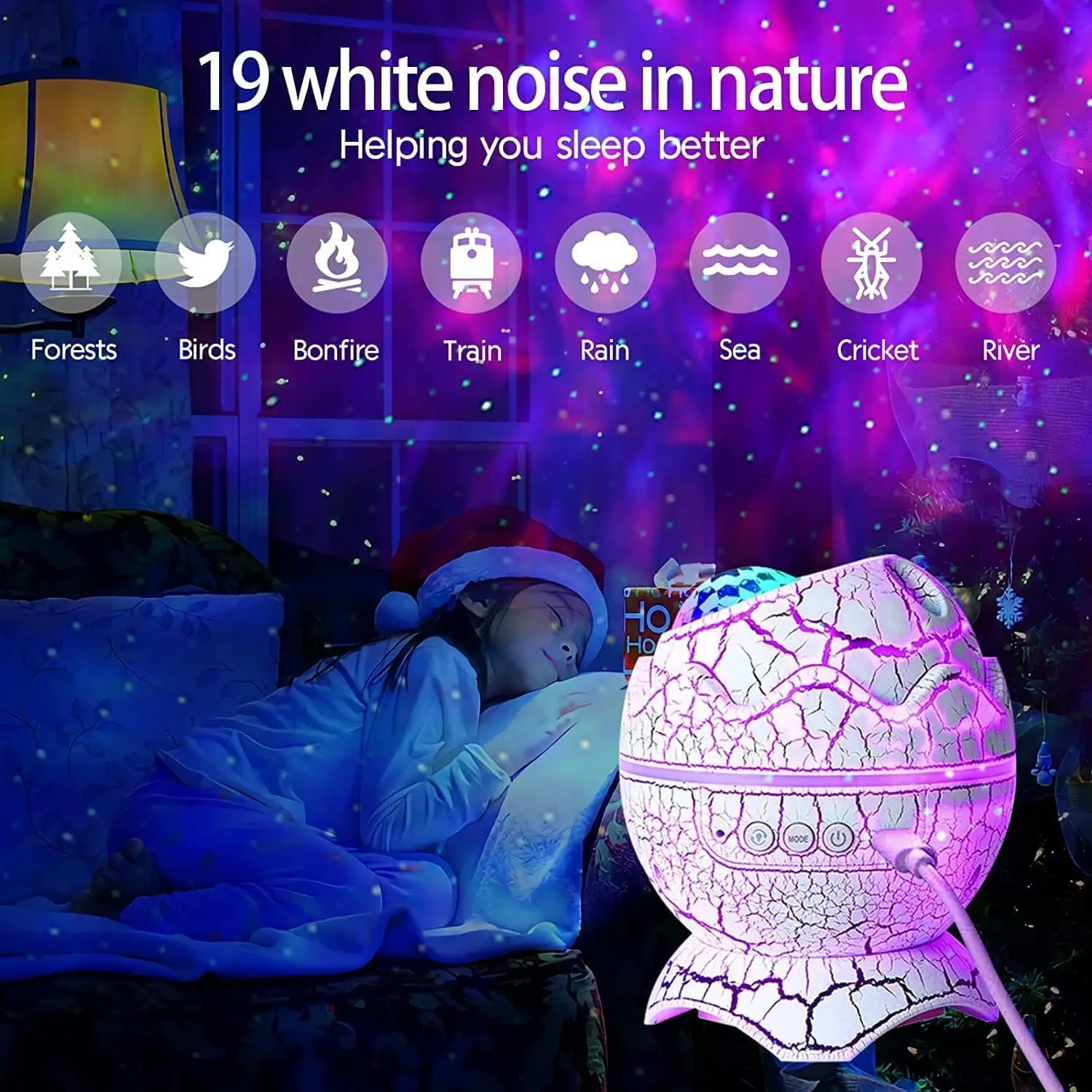Dinosaur Egg Galaxy Star Projector Starry Light Music Player - AIXIVO product image