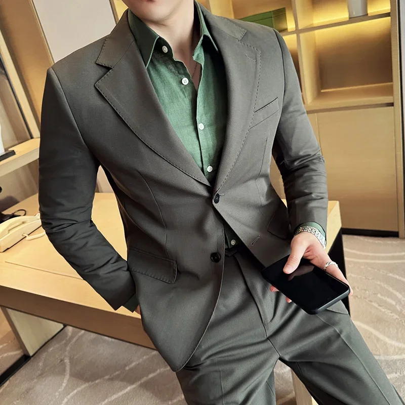 Tencel High Tech Fabric Men Spring Summer Thin Suits 2 Pieces (jacket+pants) Business Casual Office Wedding Groom Dress Suit