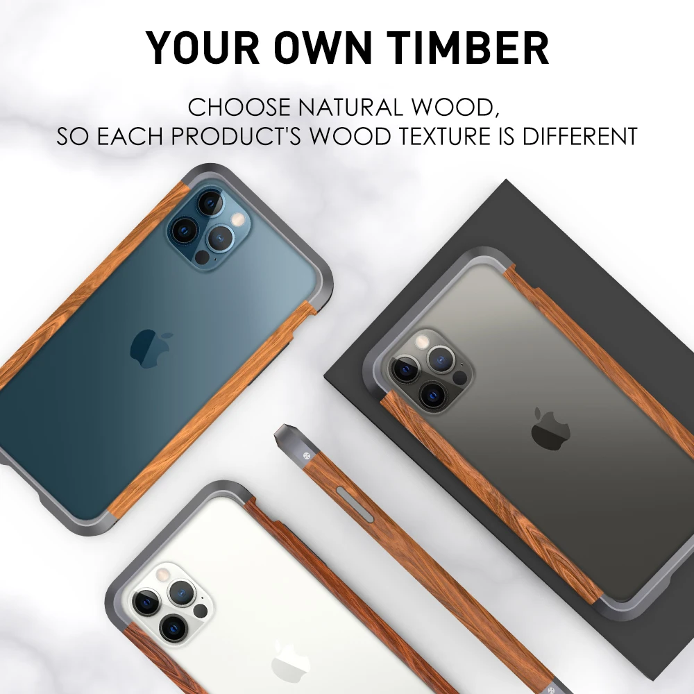Wood Carbon Frame Metal Case For iPhone 15 14 Pro MAX 13 Pro 12 11 14 Plus Aluminum Bumper Shockproof Armor Phone Cover Coque