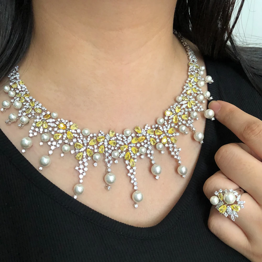 Missvikki Gorgeous Pearls 4PCS Necklace Bangle Earrings Ring